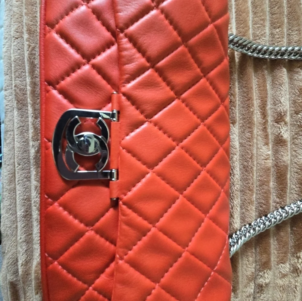 CHANEL Coral Quilted Lambskin Flap Shoulder Bag Medium
